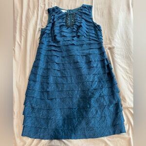 London Times Blue Layered Midi Dress